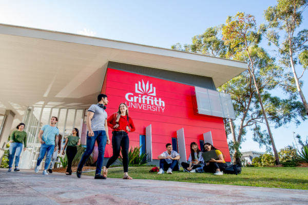 Griffith University Gold Coast campus with happy students